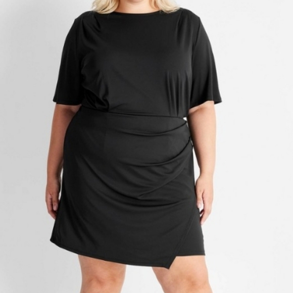 Women's Short Sleeve Mini T-Shirt Dress -Future Collective Black Size 2X - Picture 1 of 5